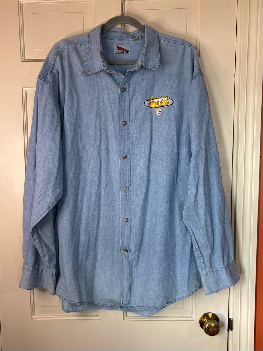 Vintage Pittsburgh Steelers Denim Shirt Mens XL Blue Button Down Pro Elite